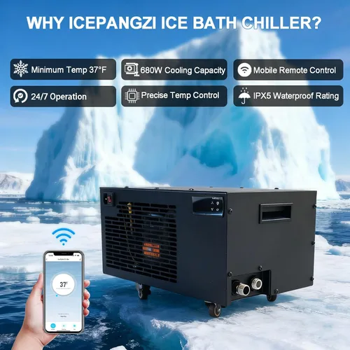 Vista 2 de Enfriador de baño de hielo y kit de bañera de inmersión fría, enfriador de inmersión en frío de 1/3 HP con 59 pulgadas de largo x 31.5 pulgadas