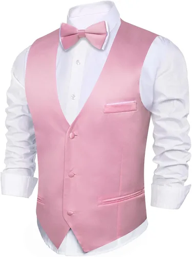 Vista 3 de Barry.Wang Chaleco de traje para hombre, conjunto de corbatín, chaleco A-02-rosa claro