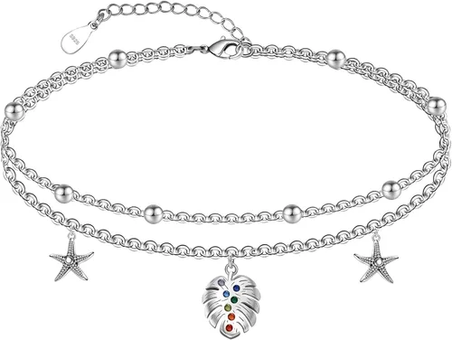 Vista 56 de CHIC & ARTSY Tobilleras delicadas de plata de ley S925 para verano, pulsera de tobillo ajustable multicapa para playa, joyería de pie para mujer
