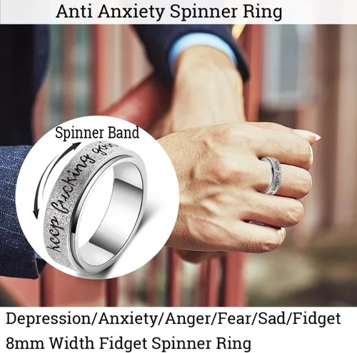 Vista 2 de MHWTTY Anillo giratorio para hombre, de acero inoxidable, juguetes para ansiedad, anillo de ansiedad para mujeres, 0.315 pulgadas de ancho