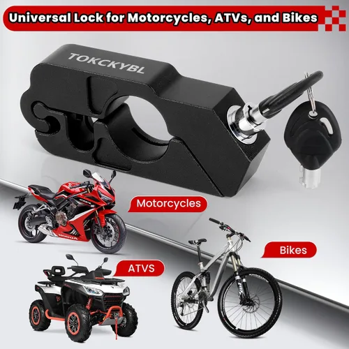 Vista 5 de Cerradura de motocicleta, casco antirrobo, bloqueo de freno y manillar, universal para motocicletas, cuatrimotos, motos de cross, ciclomotores, Negro