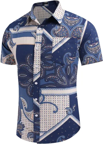 Vista 3 de COOFANDY Men Boys Linen Shirts Short Sleeve Button Down Shirts Hawaiian Tropical Shirts