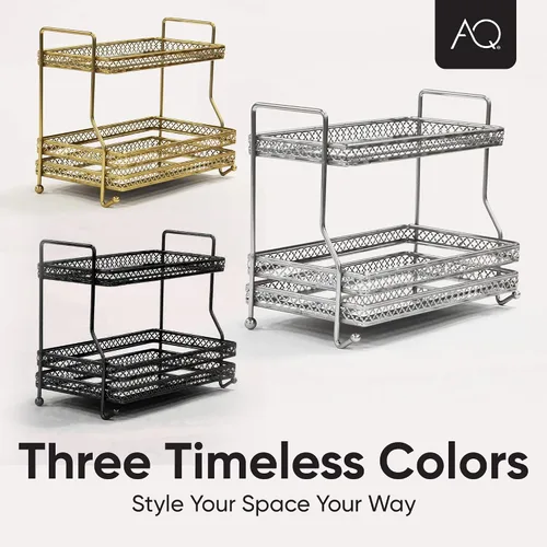 Vista 8 de AQ Organizador de baño de 2 niveles para encimera, bandeja de espejo de tocador negro mate para cuidado de la piel y organizador de maquillaje