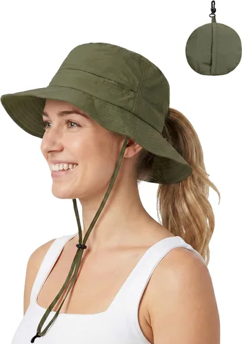 Vista 12 de Sombrero de cola de caballo para mujer, UPF50+, impermeable, sombrero de Café