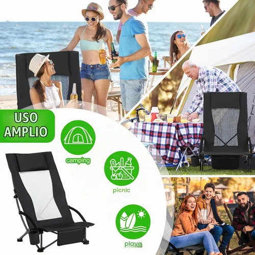 Vista 7 de Spiareal Paquete de 2 sillas de respaldo alto para adultos con reposacabezas, bolsa de transporte, mochila portátil, silla de playa plegable, 300