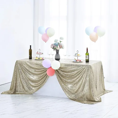 Vista 3 de Hahuho Mantel rectangular de lentejuelas de 50x80 pulgadas, color champán, mantel con purpurina para decoración de despedida de soltera, cumpleaños
