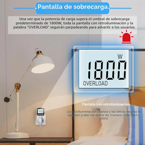 Vista 3 de Medidor de vatios mejorado, medidor de potencia, monitor de energía para el hogar, monitor de uso eléctrico, medidor de voltaje de energía
