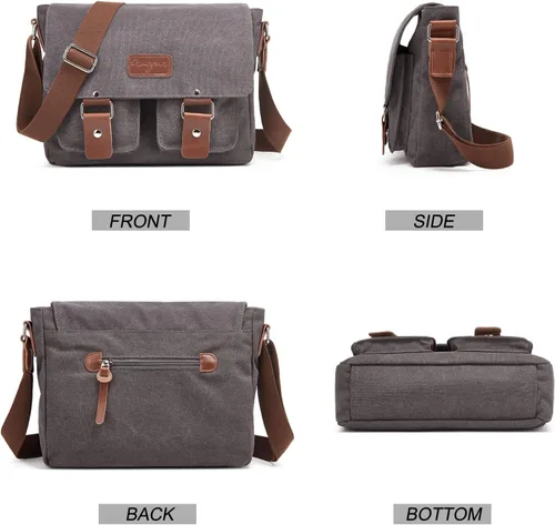 Vista 5 de Rexmore Bolsa de mensajero para hombre, bolso de hombro de lona, bolso cruzado vintage de 13.3 pulgadas para laptop