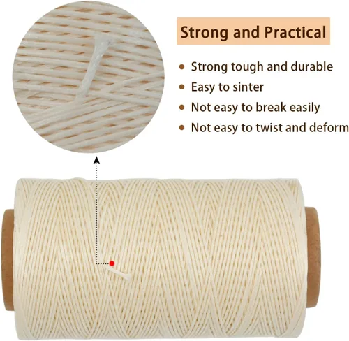 Vista 4 de Hilo encerado, 284 yardas, 150D 0.031 in de cuero, hilo encerado para reparación de zapatos, encuadernación, cuero, manualidades, bricolaje (beige)