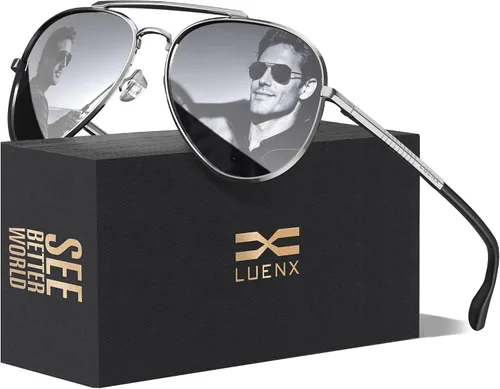 Vista 10 de LUENX Aviator Polarized Sunglasses Men Women Classic UV400 Driving negro (Black/Black Frame)
