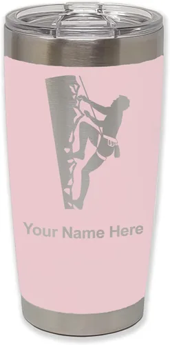 Vista 33 de LaserGram 20oz Vacuum Insulated Tumbler Mug, Rock Climber, Personalized Engraving Included (Coral)
