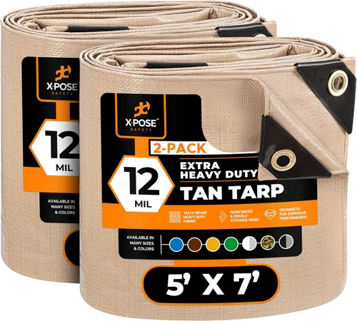 Vista 110 de Xpose Safety Lona protectora de polietileno plateado resistente de 5 x 7 pies - Funda protectora multiusos - Duradera, resistente al agua