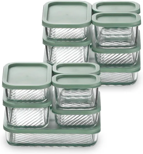 Vista 9 de EATEX Paquete de 6 recipientes de vidrio para preparación de comidas con base ranurada, 6 recipientes de almacenamiento de vidrio apilables sin BPA
