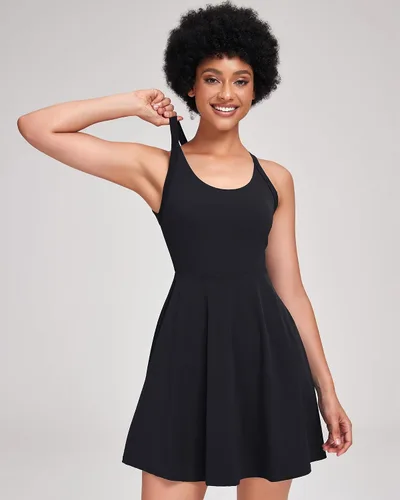 Vista 2 de gofiep Vestido de tenis y golf para mujer con cintura abierta en la espalda, pantalones cortos y bolsillos, vestidos deportivos de entrenamiento