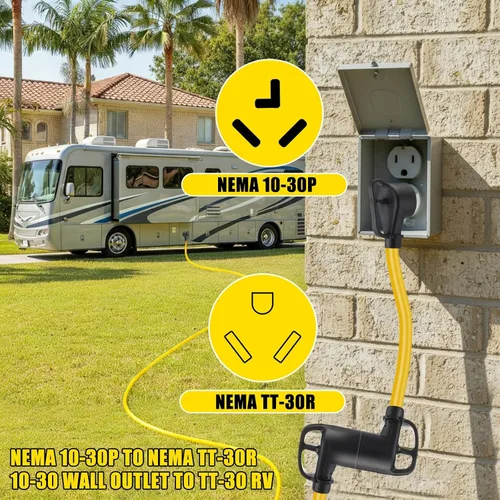 Vista 2 de Kanayu Cable adaptador de corriente RV de 30 amperios NEMA 10-30P a TT-30R Negro