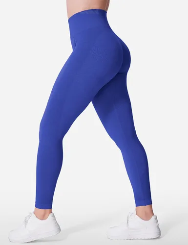 Vista 4 de QOQ Leggings sin costuras para mujer, cintura alta, para gimnasio, correr, yoga, levantamiento de glúteos, mallas de entrenamiento con control