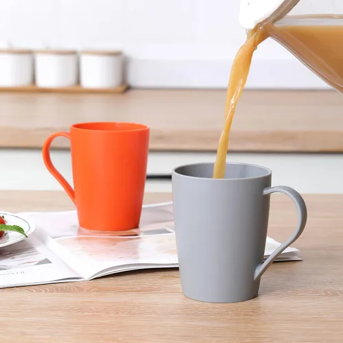 Vista 6 de Juego de tazas de café de plástico de 12 onzas, 3 colores básicos Irrompible, con asa, reutilizable, apto para lavavajillas