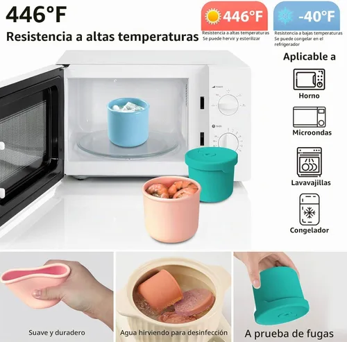 Vista 4 de Paquete de 4 recipientes de silicona de almacenamiento de alimentos de 8.5 onzas con tapas, 1 taza de recipientes reutilizables para refrigerios