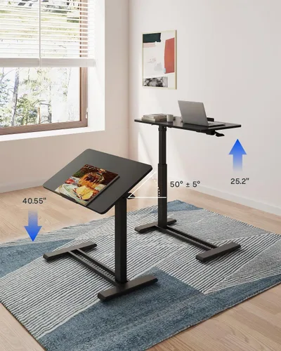 Vista 5 de FLEXISPOT H7 PRO Mesa de pie móvil ajustable para cama con ruedas neumáticas, mesa para laptop portátil, inclinable 90°, carro para computadora