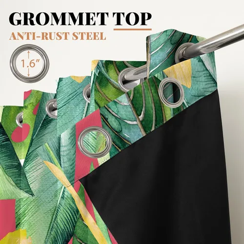 Vista 6 de Renaiss Cortinas de plantas tropicales, hojas de palma verdes y flores amarillas, cortinas opacas con ojales en la parte superior, 45 pulgadas