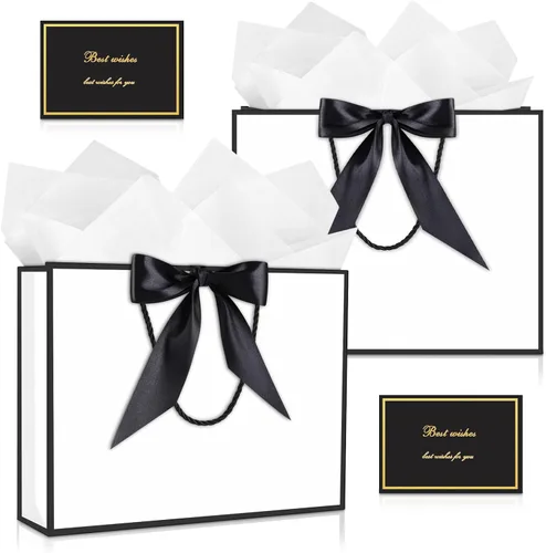 Vista 39 de JMANNI 12 bolsas de regalo de papel de boda con asa, bolsas medianas de regalo de agradecimiento de 13 pulgadas con lazo de cinta, regalos