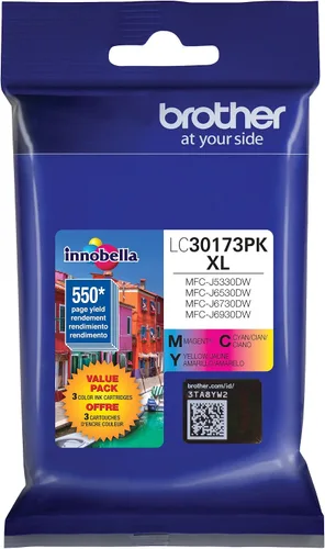 Vista 3 de Brother Impresora LC30173PK Paquete de 3 cartuchos de tinta XL de alto rendimiento - 1 Ea: Tinta cian/magenta/amarilla LC3017Y Cartucho de tinta