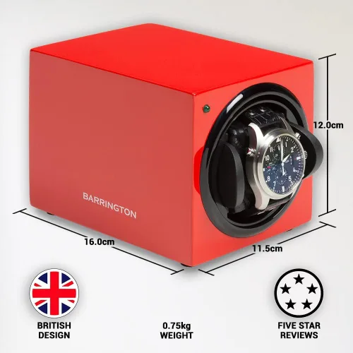 Vista 2 de BARRINGTON Automatic Single Watch Winder with Silent Japanese Motor Multi Rotation Turns Per Day Modes Standard Cushioning AC Adapter or Battery