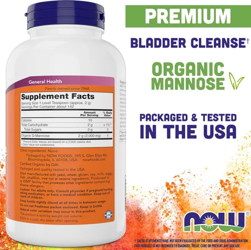 Vista 2 de NOW Foods Polvo puro de D-manosa orgánica de 10 onzas (paquete de 2) – Suplemento de limpieza de vejiga y salud del tracto urinario – sin OMG – apto