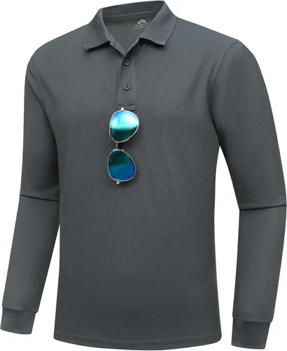 Vista 2 de MOERDENG Polo de golf para hombre, ajuste regular, secado rápido, táctico, manga corta y larga, camiseta de tenis