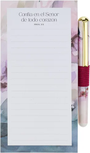 Vista 4 de Christian Art Gifts Juego Compacto de Bloc de Notas Magnético para Nevera y Bolígrafo para Mujer: Confía en el Señor Escritura Inspiradora, Floral