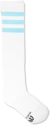 Vista 3 de NEON NATION Calcetines de tubo unisex blancos hasta la rodilla con varias rayas de colores Blanco con rayas azules bebé