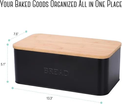 Vista 3 de Caja de pan negra, caja de pan rústica, caja de pan vintage para encimera de cocina, panera negra