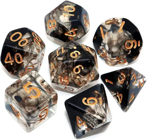 Vista 9 de DND - Juego de dados de nebulosa negra mezcla azul oscuro para Dungeon and Dragons D&D RPG juegos de rol, 7 dados poliédricos con bolsa de dados