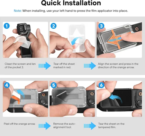 Vista 5 de Tomat AR - Protector de pantalla para DJI Osmo Pocket 4/Pocket 3, 2 unidades Auto-Align Install Kit, Anti Reflective, HD Tempered Glass, Screen