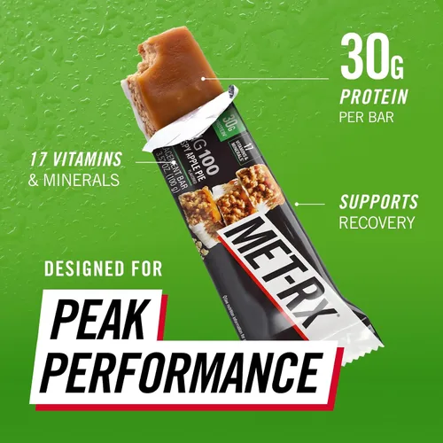 Vista 2 de MET-Rx Big 100 barras de proteínas colosales, pastel de manzana crujiente, barras sustitutivas de comidas, 9