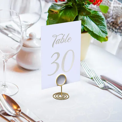 Vista 7 de Paquete de 10 letreros de mesa reservados plateados para bodas, fiestas, restaurantes y mesas plateadas, números del 1 al 30 para recepción de boda