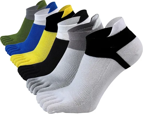 Vista 20 de Fasot Calcetines con dedos para hombre, corte bajo, deportivos, transpirables, de algodón, 5 dedos, punta dividida, paquete de 6 4 Negro