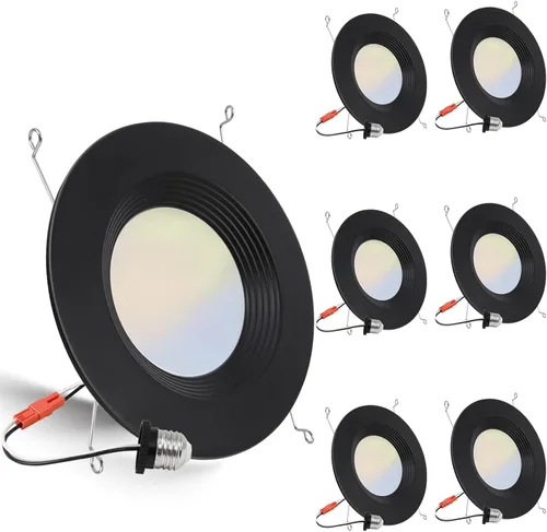 Vista 8 de Paquete de 2 luces LED empotrables 5CCT negras de 5/6 pulgadas, 2700K/3000K/4000K/5000K/6500K seleccionables, luces de lata regulables con borde
