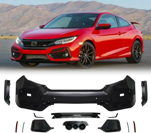 Vista 2 de Bewild Kit de piezas de carrocería trasera, conjunto de parachoques compatible con Honda Civic 2019 2020 2021 4 puertas tipo R estilo accesorios