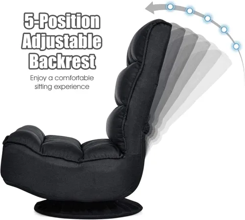 Vista 5 de FANTASK Silla de suelo giratoria de 360 grados, sofá plegable con 5 posiciones ajustables y respaldo, silla de descanso perezosa para relajarse Negro