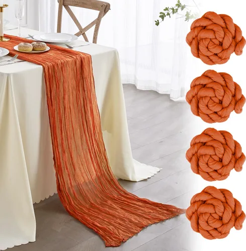 Vista 15 de Nialnant Camino de mesa de estopilla azul bebé, camino de mesa bohemio de 13 pies para cocina, cena, fiesta de Año Nuevo azul, decoración de bodas