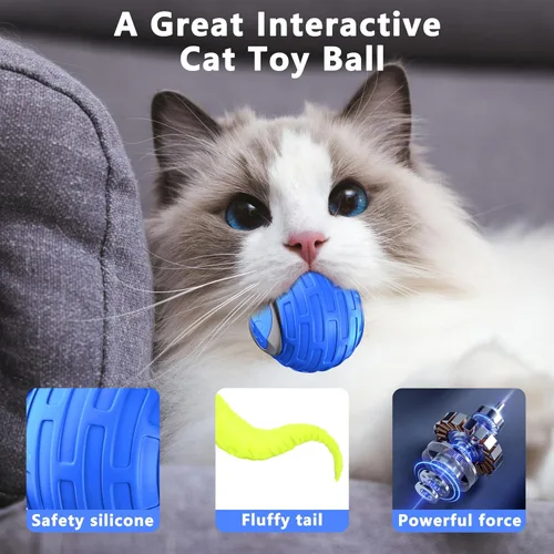 Vista 7 de Juguetes para gatos,Pelota interactiva para gatos de interior aburrido, azul Rodamiento automático, resistente a caídas y evita obstáculos, ajuste