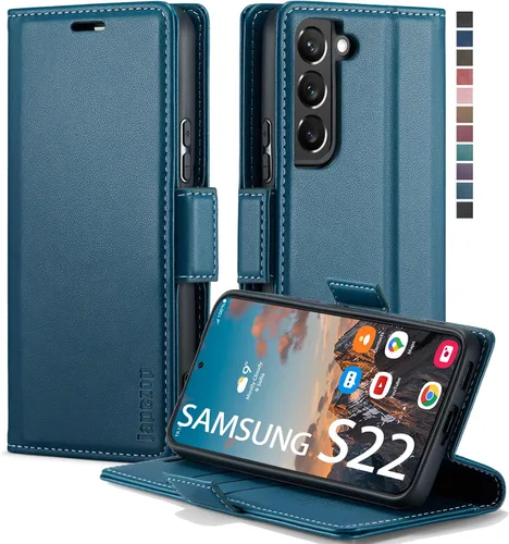 Vista 23 de Funda tipo cartera para Samsung Galaxy S22 5G con bloqueo RFID, color negro