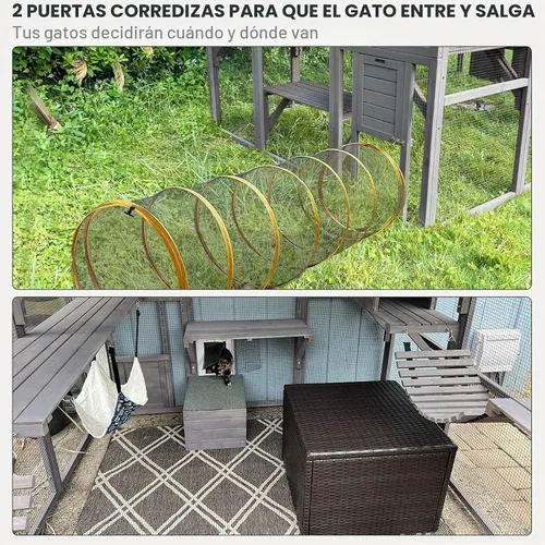 Vista 2 de Gran recinto para gatos Catio al aire libre, resistente a la intemperie, con techo impermeable, múltiples plataformas, hamaca para cueva de gato