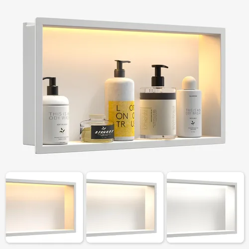 Vista 17 de Acero inoxidable Led Ducha Nicho 18"x12" Cepillado 3-Color LED