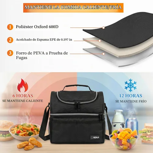 Vista 3 de OPUX Lonchera para hombres y mujeres, bolsa de almuerzo grande aislada para trabajo de adultos, lonchera de dos pisos para preparación de comidas