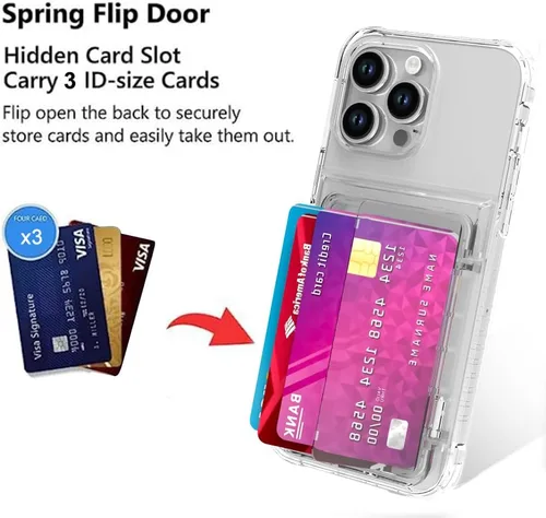 Vista 2 de Funda tipo cartera para iPhone 13 Pro Max con 3 ranuras para tarjetas de crédito, a prueba de golpes, híbrida, resistente, transparente Cubierta