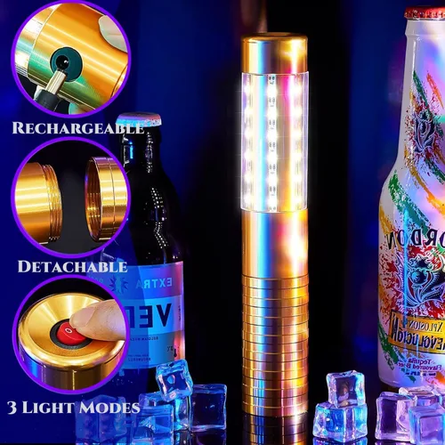 Vista 2 de Luz estroboscópica LED de bastón, 4 piezas, servicio de botellas, luces de barra recargable, botella de champán, LED de mano para escenario