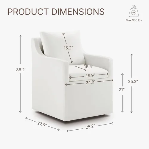 Vista 2 de KISLOT Upholstered Dining Chairs Set of 1 with Casters, Cream