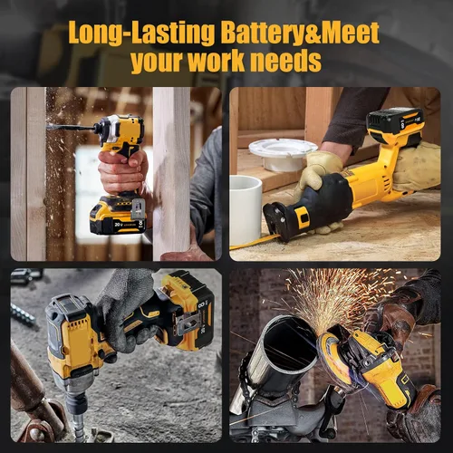 Vista 15 de Paquete de 4 baterías de repuesto de 8.0Ah para batería Dewalt de 20 V Max, compatible con DCB206 DCB200 DCB201 DCB204 2-Amarillo